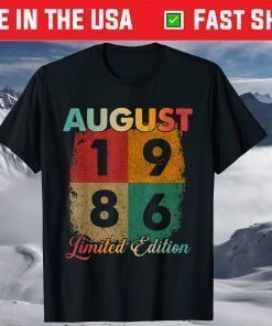 35th Birthday 1986 Vintage August Limited Edition T-Shirt