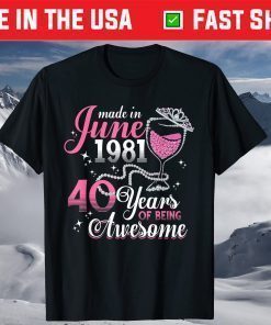 40th Birthday Floral Wine Pearl Queens Born in June 1981 T-Shirt