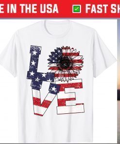 4th Of July Love Sunflower Patriotic American Flag T-Shirt