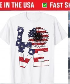 4th Of July Love Sunflower Patriotic American Flag T-Shirt