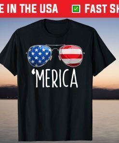 4th of July MERICA Sunglasses All America USA Flag T-Shirt