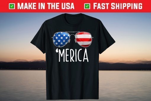 4th of July MERICA Sunglasses All America USA Flag T-Shirt