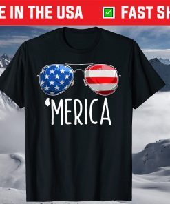 4th of July MERICA Sunglasses All America USA Flag T-Shirt