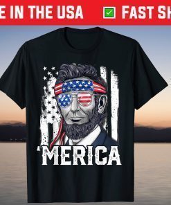 Abraham Lincoln Merica 4th of July American Flag Unisex T-Shirt