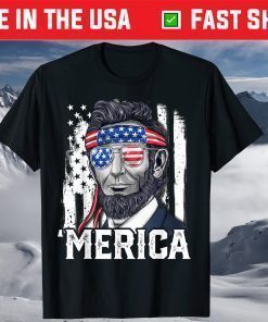 Abraham Lincoln Merica 4th of July American Flag Unisex T-Shirt