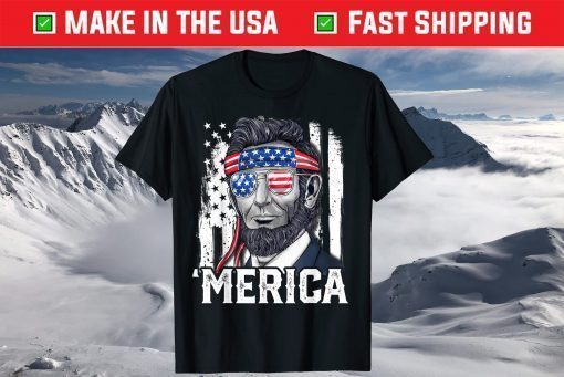 Abraham Lincoln Merica 4th of July American Flag Unisex T-Shirt