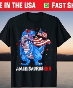 Amerisaurus T Rex USA Flag 4th Of July Dinosaur T-Shirt