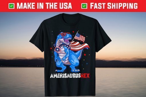 Amerisaurus T Rex USA Flag 4th Of July Dinosaur T-Shirt