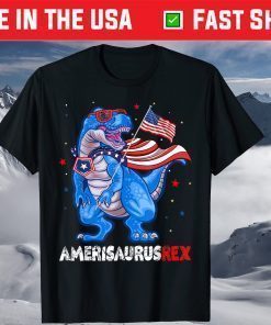 Amerisaurus T Rex USA Flag 4th Of July Dinosaur T-Shirt