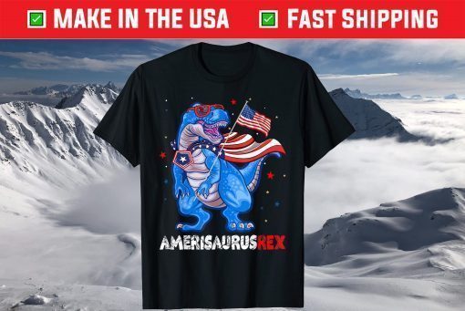 Amerisaurus T Rex USA Flag 4th Of July Dinosaur T-Shirt