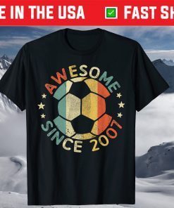 Awesome Since 2007 14th Birthday 14 Year Old Soccer Player Shirt