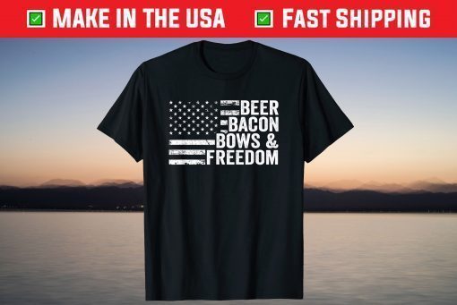 BEER BACON BOWS & FREEDOM - BBQ Archery Bow Drinking T-Shirt