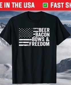 BEER BACON BOWS & FREEDOM - BBQ Archery Bow Drinking T-Shirt