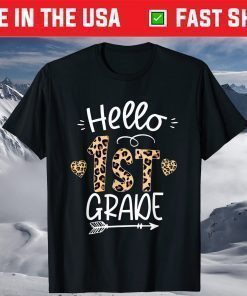 Hello 1st Grade Leopard Teacher Students Back To School Girl T-Shirt