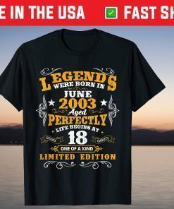 Legends Were Born In June 2003 18th Birthday Us 2021 T-Shirt