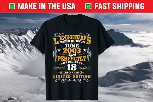 Legends Were Born In June 2003 18th Birthday Us 2021 T-Shirt