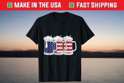 Retro Beer Lover Patriotic US Flag 4th Of July Drinking T-Shirt