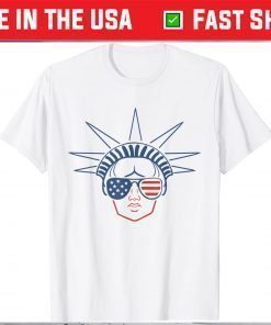 US Flag Statue of Liberty Sunglasses Apparel July 4th Party T-Shirt