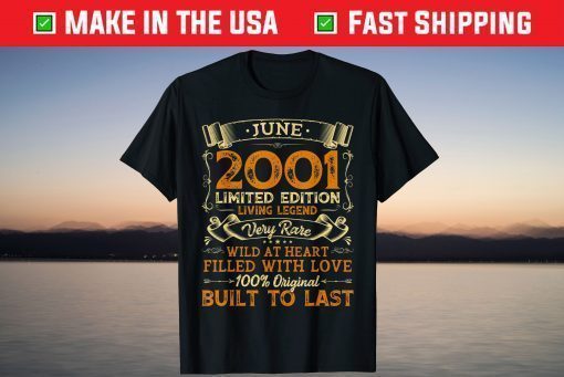 Vintage 20th Birthday June 2001 20 Years Old T-Shirt