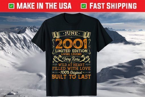 Vintage 20th Birthday June 2001 20 Years Old T-Shirt