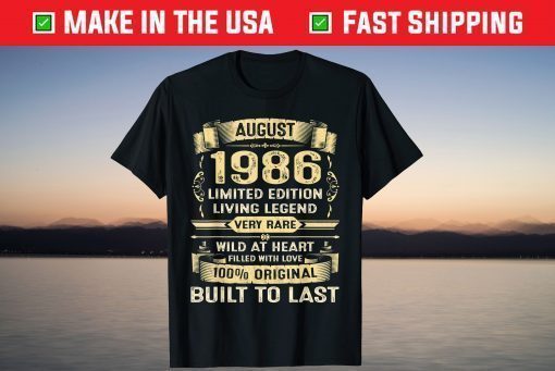 Vintage 33 Years Old August 1986 33rd Birthday T-Shirt