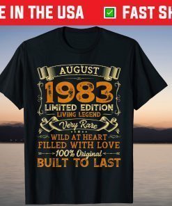 Vintage 37th Birthday August 1983 Shirt 37 Years Old T-Shirt