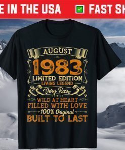 Vintage 37th Birthday August 1983 Shirt 37 Years Old T-Shirt