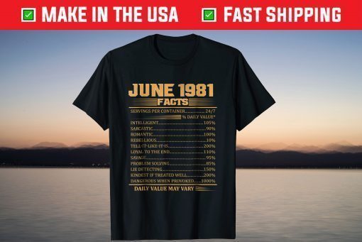 Vintage 37th Birthday Made In June 1981 Facts T-Shirt