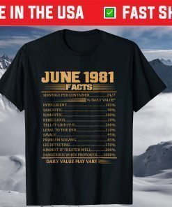 Vintage 37th Birthday Made In June 1981 Facts T-Shirt