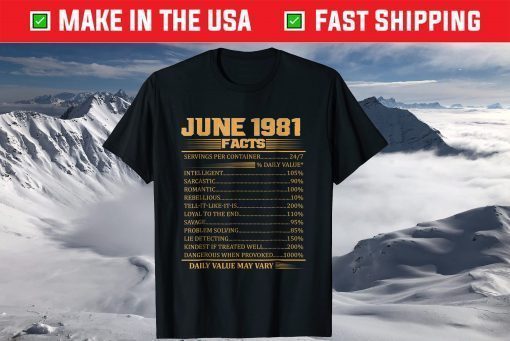 Vintage 37th Birthday Made In June 1981 Facts T-Shirt