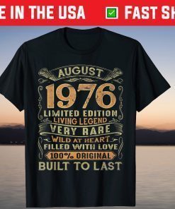 Vintage 44 Years Old August 1976 44th Birthday T-Shirt