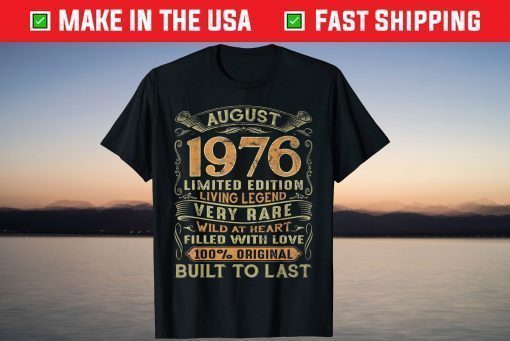 Vintage 44 Years Old August 1976 44th Birthday T-Shirt