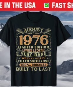 Vintage 44 Years Old August 1976 44th Birthday T-Shirt