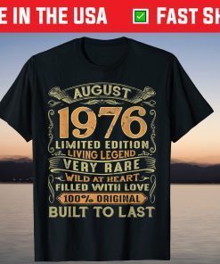 Vintage 45 Years Old August 1976 45th Birthday T-Shirt