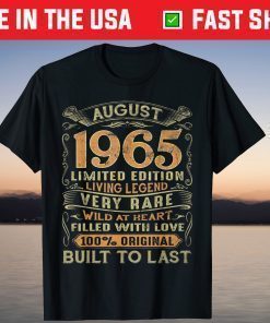 Vintage 55 Years Old August 1965 55th Birthday T-Shirt