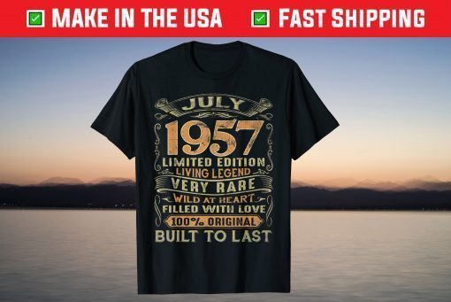 Vintage 63 Years Old July 1957 63rd Birthday T-Shirt