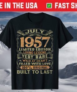 Vintage 63 Years Old July 1957 63rd Birthday T-Shirt