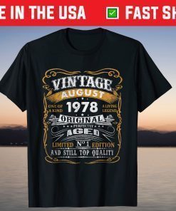 Vintage August 1978 43 Years Old 43rd Birthday T-Shirt