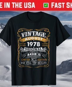 Vintage August 1978 43 Years Old 43rd Birthday T-Shirt