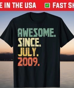 Vintage Awesome Since July 2009 12 Years Old Gift T-Shirt