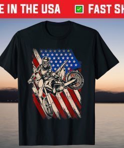 Vintage Dirt Bike Motocross American Flag 4th Of July Enduro T-Shirt