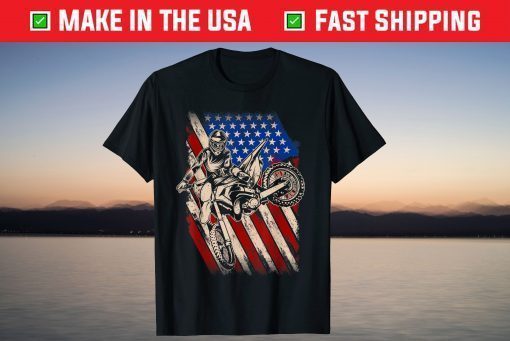 Vintage Dirt Bike Motocross American Flag 4th Of July Enduro T-Shirt