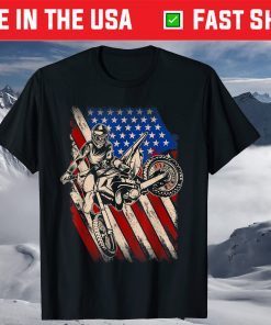 Vintage Dirt Bike Motocross American Flag 4th Of July Enduro T-Shirt