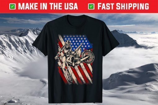 Vintage Dirt Bike Motocross American Flag 4th Of July Enduro T-Shirt