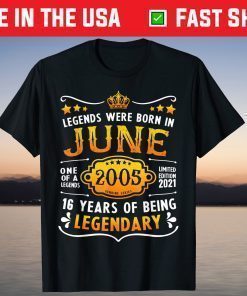 Vintage June 16th Birthday 2005 16 Years Old T-Shirt