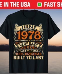 Vintage June 1978 Distressed 43rd Birthday Outfit 43 Years Old T-Shirt