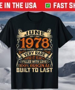 Vintage June 1978 Distressed 43rd Birthday Outfit 43 Years Old T-Shirt