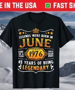 Vintage June 45th Birthday 1976 45 Years Old T-Shirt