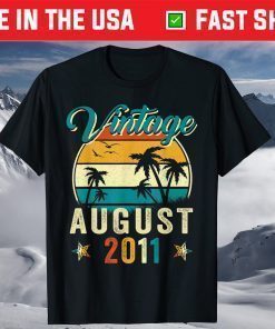 10th Birthday 10 Years Old Vintage Born in August 2011 Birthday T-Shirt