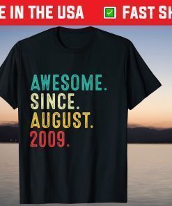 12th Birthday 12 Years Old Vintage Awesome Since August 2009 T-Shirt